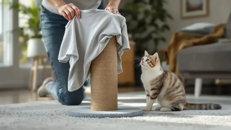 Obnošené tričko na škrabadle překvapivá změna chování u vašeho kočky
